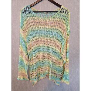 POL  fishnet top multi color open crochet  long sleeves layering piece size S‎